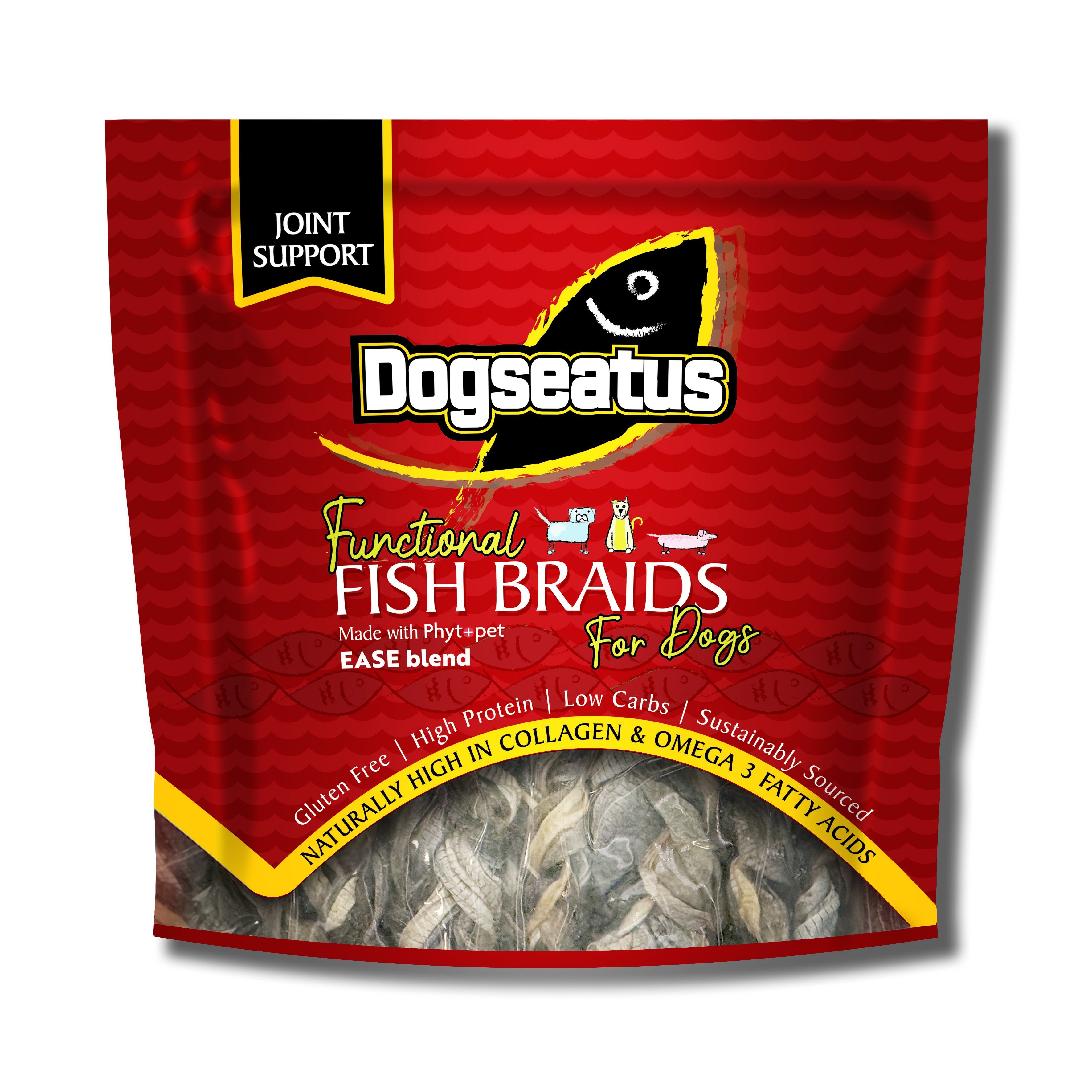 Pet Natural Dogeatus Fish Skin Treats - Joint Support Herb Mix Braids - 500g