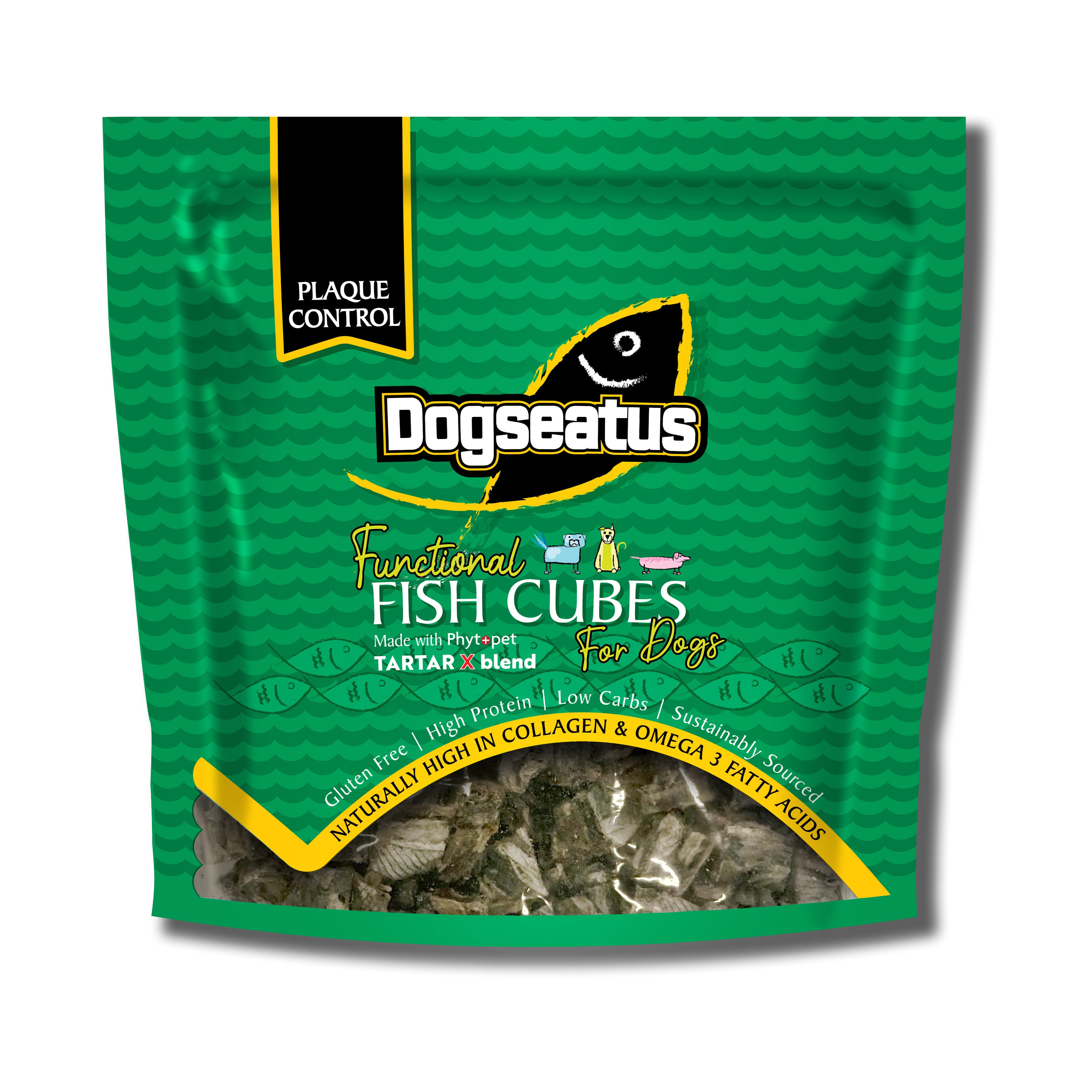 Pet Natural Dogeatus Fish Skin Treats - Teeth Cleaning Herb Mix Cubes - 500g