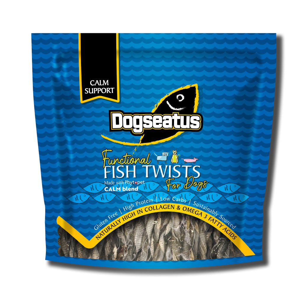 Pet Natural Dogeatus Fish Skin Treats - Calming Herb Mix Twists - 500g